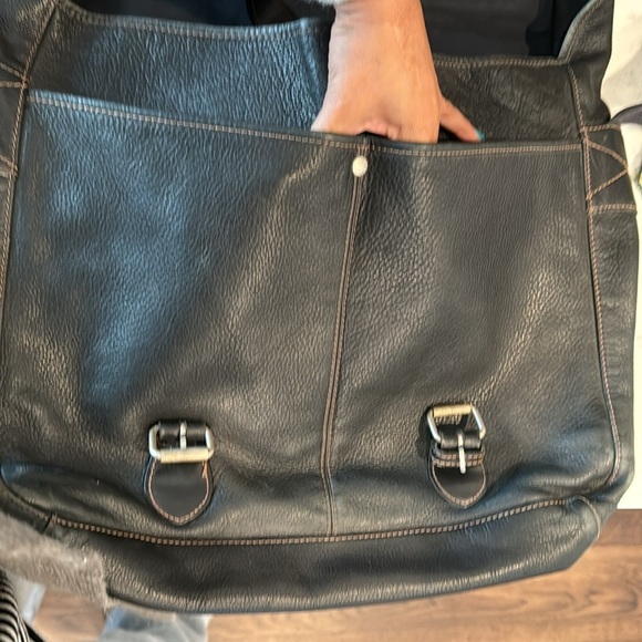 Fossil black distressed messenger laptop bag rugged office attire street style - Picture 12 of 15